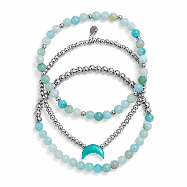 Shop Aquamarine Moon Stretch Bracelet Set - Wearing Felicity Aquamarine-Moon-Stretch-BraceletSet