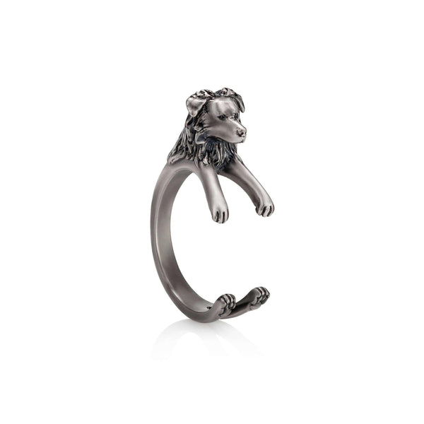 Stylish Australian Shepherd Wrap Ring for Dog Lovers - Wearing Felicity Australian-Shepherd-Wrap-Ring-01