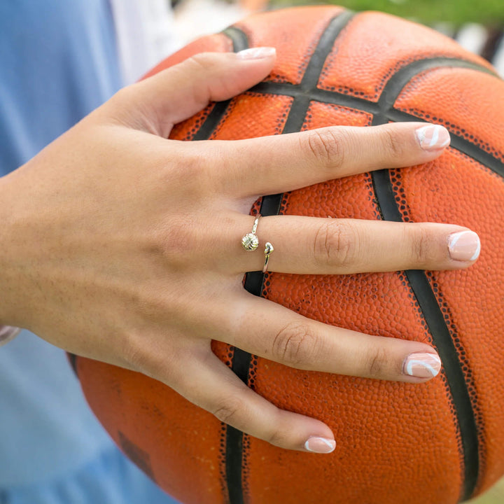 Stylish Basketball Wrap Ring for Sports Lovers - Wearing Felicity Basketball-Wrap-Ring-03