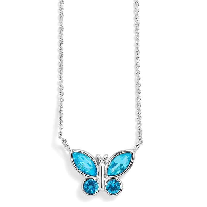 Elegant Birthstone Butterfly Necklace for Every Month - Wearing Felicity Birthstone-Butterfly-Necklace-Aquamarine