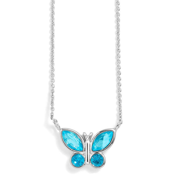 Elegant Birthstone Butterfly Necklace for Every Month - Wearing Felicity Birthstone-Butterfly-Necklace-Blue-Zircon