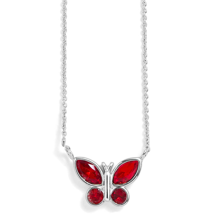 Elegant Birthstone Butterfly Necklace for Every Month - Wearing Felicity Birthstone-Butterfly-Necklace-Garnet