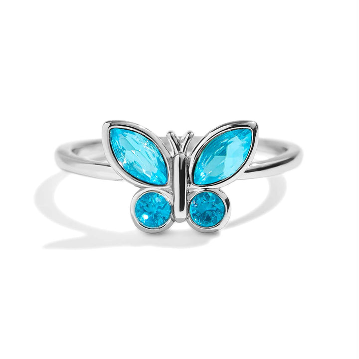 Elegant Birthstone Butterfly Ring for Every Occasion - Wearing Felicity Birthstone-Butterfly-Ring-Blue-Zircon