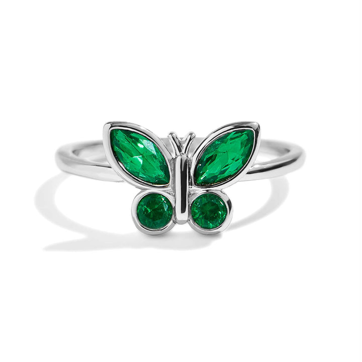 Elegant Birthstone Butterfly Ring for Every Occasion - Wearing Felicity Birthstone-Butterfly-Ring-Emerald