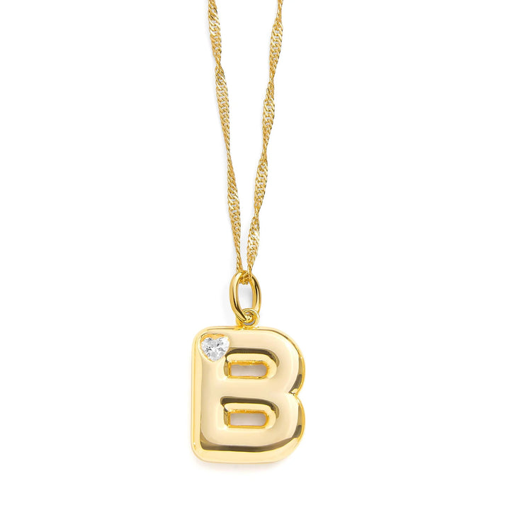 Personalized Bubble Letter Initial Necklace - Wearing Felicity Bubble-Letter-Initial-Necklace-Gold-B