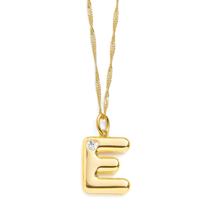 Personalized Bubble Letter Initial Necklace - Wearing Felicity Bubble-Letter-Initial-Necklace-Gold-E