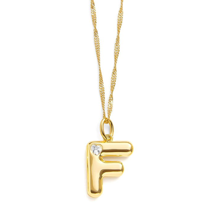 Personalized Bubble Letter Initial Necklace - Wearing Felicity Bubble-Letter-Initial-Necklace-Gold-F