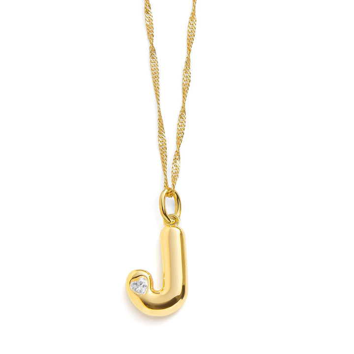 Personalized Bubble Letter Initial Necklace - Wearing Felicity Bubble-Letter-Initial-Necklace-Gold-J