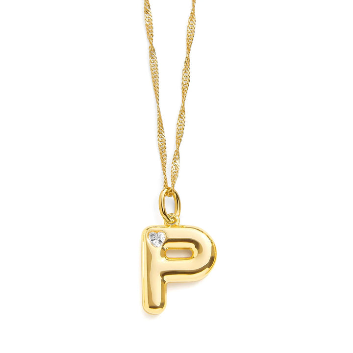 Personalized Bubble Letter Initial Necklace - Wearing Felicity Bubble-Letter-Initial-Necklace-Gold-P