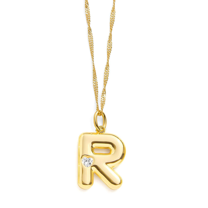 Personalized Bubble Letter Initial Necklace - Wearing Felicity Bubble-Letter-Initial-Necklace-Gold-R