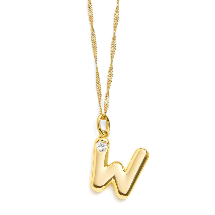 Personalized Bubble Letter Initial Necklace - Wearing Felicity Bubble-Letter-Initial-Necklace-Gold-W