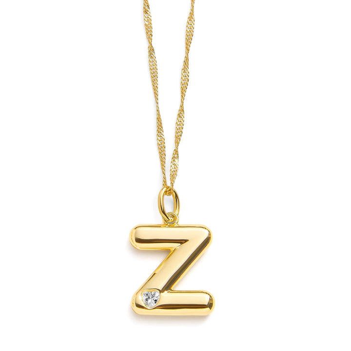 Personalized Bubble Letter Initial Necklace - Wearing Felicity Bubble-Letter-Initial-Necklace-Gold-Z