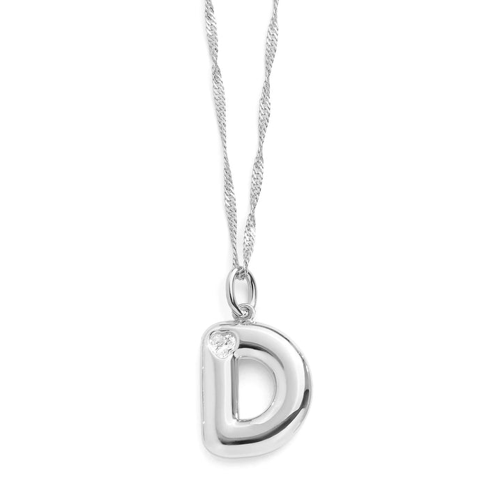 Personalized Bubble Letter Initial Necklace - Wearing Felicity Bubble-Letter-Initial-Necklace-Silver-D