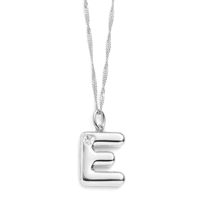 Personalized Bubble Letter Initial Necklace - Wearing Felicity Bubble-Letter-Initial-Necklace-Silver-E