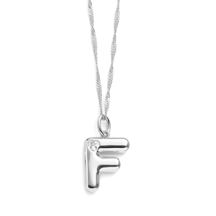 Personalized Bubble Letter Initial Necklace - Wearing Felicity Bubble-Letter-Initial-Necklace-Silver-F