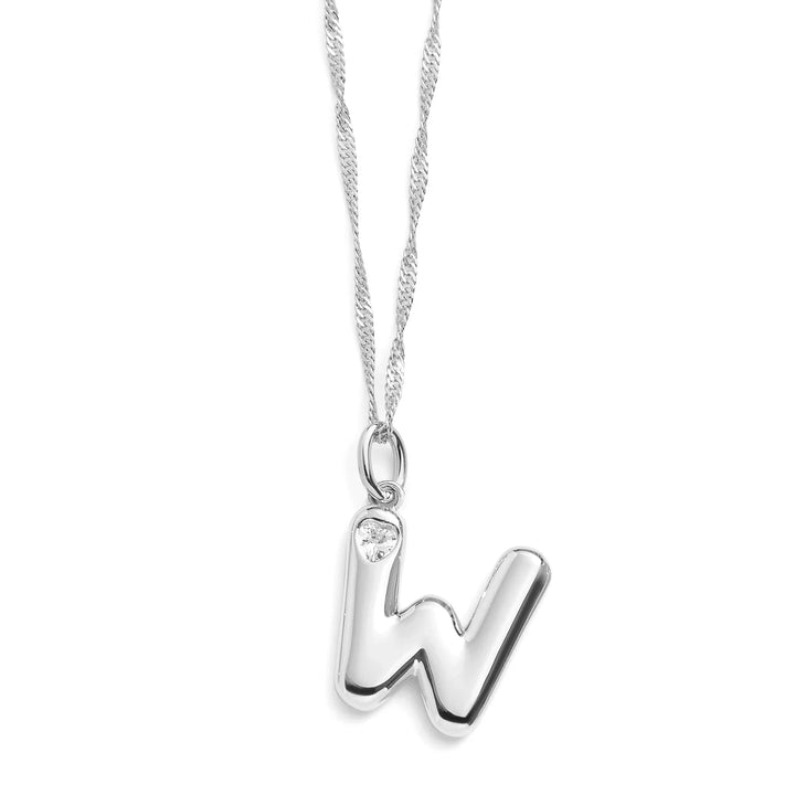 Personalized Bubble Letter Initial Necklace - Wearing Felicity Bubble-Letter-Initial-Necklace-Silver-W