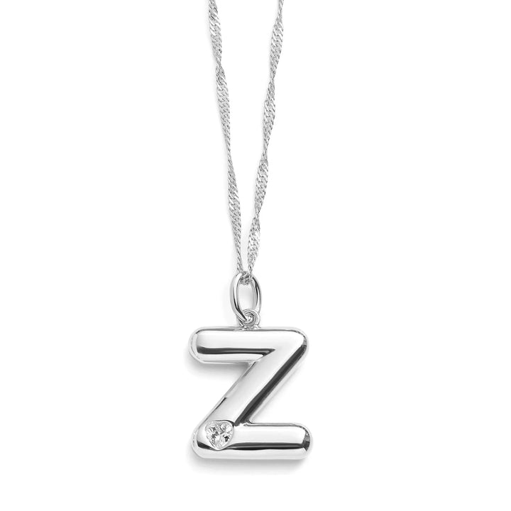 Personalized Bubble Letter Initial Necklace - Wearing Felicity Bubble-Letter-Initial-Necklace-Silver-Z