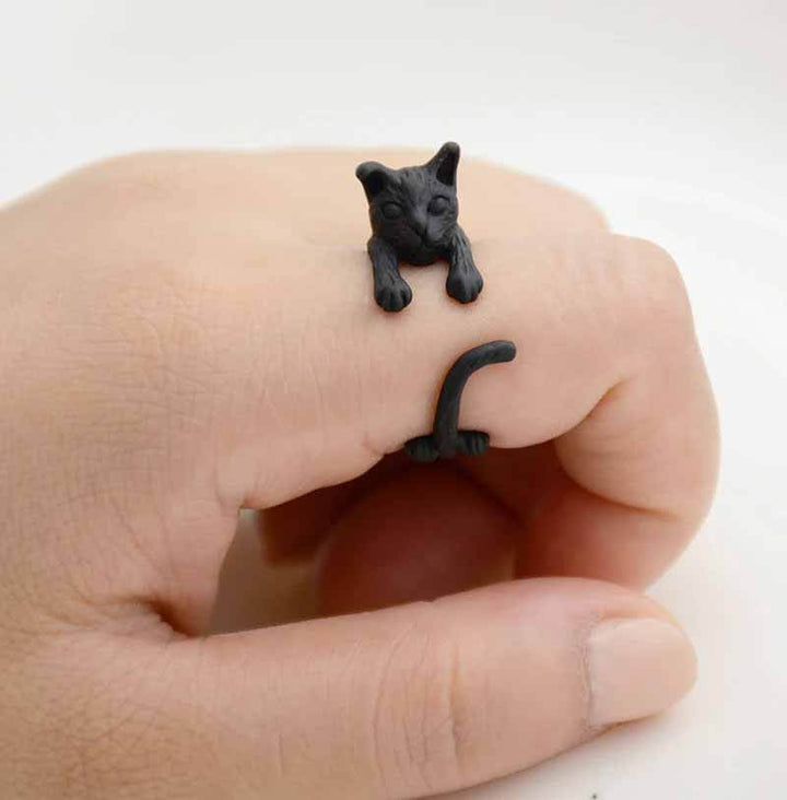 Stylish Cat Wrap Ring - Perfect Gift for Cat Lovers - Wearing Felicity Cat-Wrap-Ring-Black