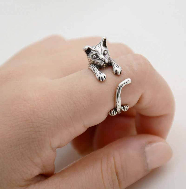 Stylish Cat Wrap Ring - Perfect Gift for Cat Lovers - Wearing Felicity Cat-Wrap-Ring-Silver