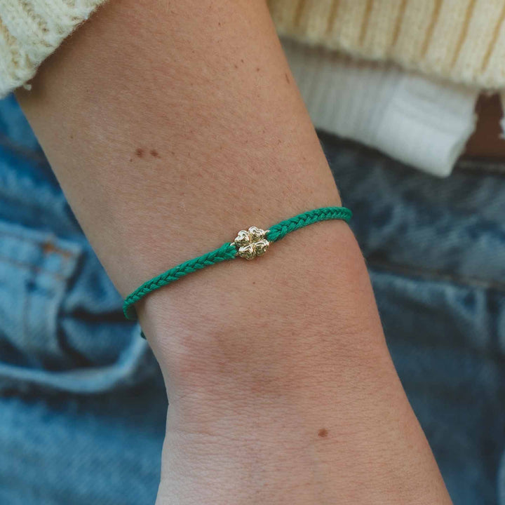 Clover Cord Bracelet - Luck & Positivity Charm - Wearing Felicity Clover-Cord-Bracelet-02