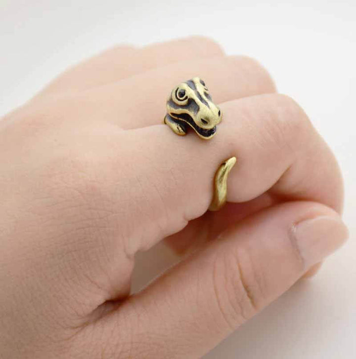 Stylish Dinosaur Wrap Ring for Animal Lovers - Wearing Felicity Dinosaur-Wrap-Ring-Gold