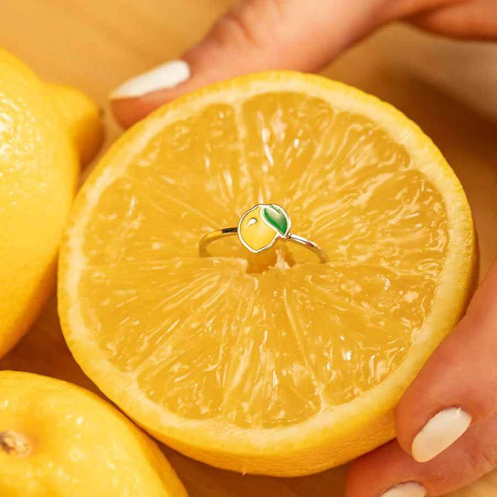 Stylish Enamel Lemon Ring - Trendy Jewelry Choice - Wearing Felicity Enamel-Lemon-Ring-03