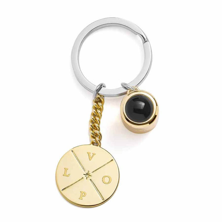 Personalized Engravable Circle Photo Keychain - Wearing Felicity Engravable-Circle-Photo-Keychain-02