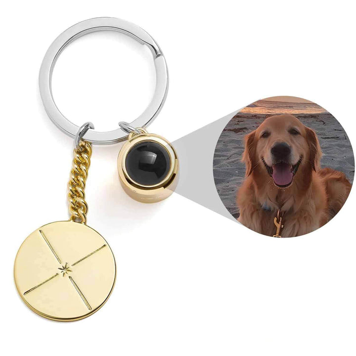 Personalized Engravable Circle Photo Keychain - Wearing Felicity Engravable-Circle-Photo-Keychain-Gold