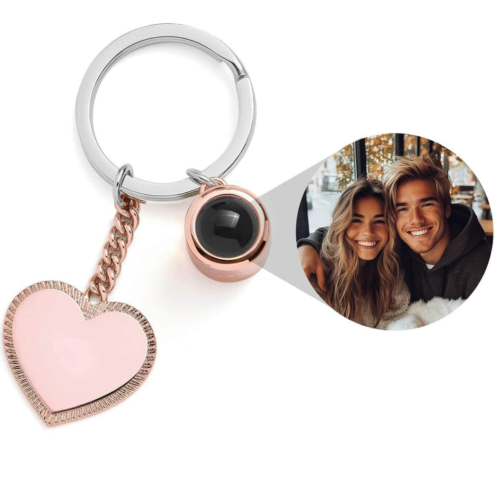 Personalized Engravable Heart Photo Keychain - Wearing Felicity Engravable-Heart-Photo-Keychain-Rose-Gold