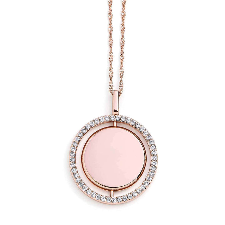 Personalized Engravable Spin Necklace - Wearing Felicity Engravable-Spin-Necklace-Rose-Gold