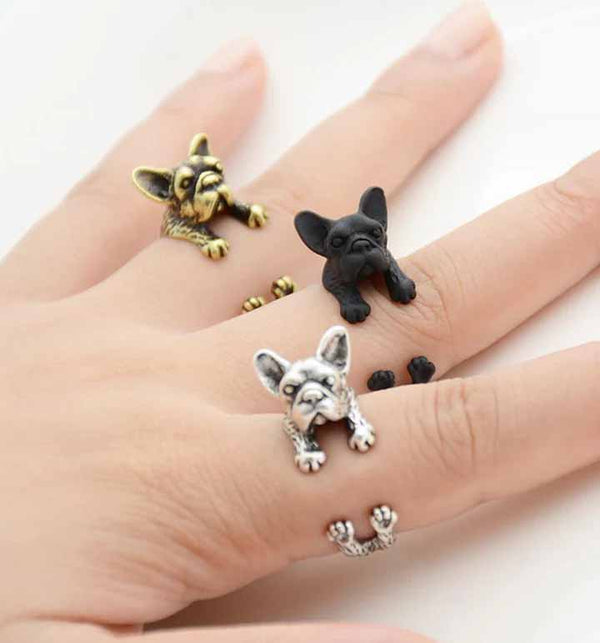 Stylish French Bull Dog Wrap Ring for Pet Lovers - Wearing Felicity French-Bull-Dog-Wrap-Ring-01