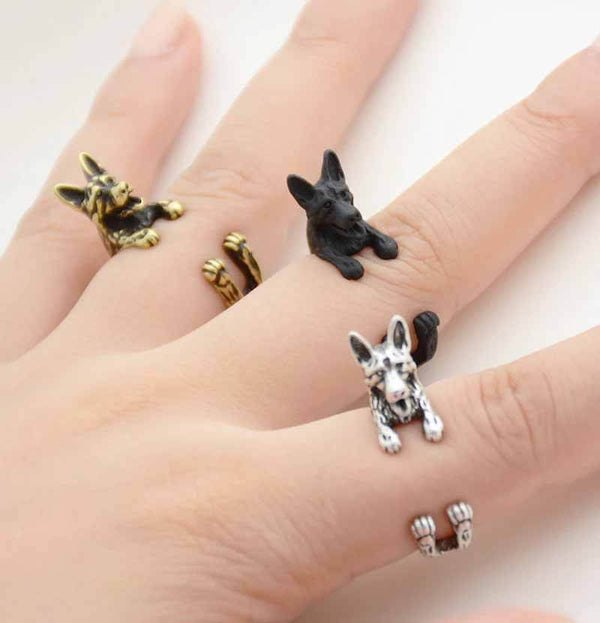 Stylish German Shepherd Wrap Ring for Dog Lovers - Wearing Felicity German-Shepherd-Wrap-Ring-01