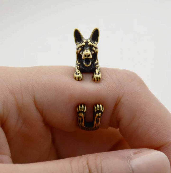 Stylish German Shepherd Wrap Ring for Dog Lovers - Wearing Felicity German-Shepherd-Wrap-Ring-Gold