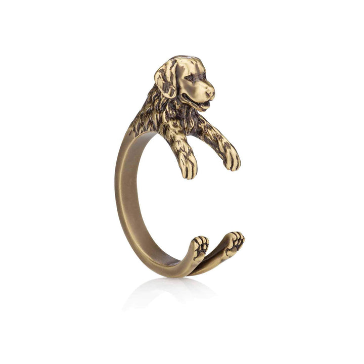 Stylish Golden Retriever Wrap Ring for Dog Lovers - Wearing Felicity Golden-Retriever-Wrap-Ring-Gold