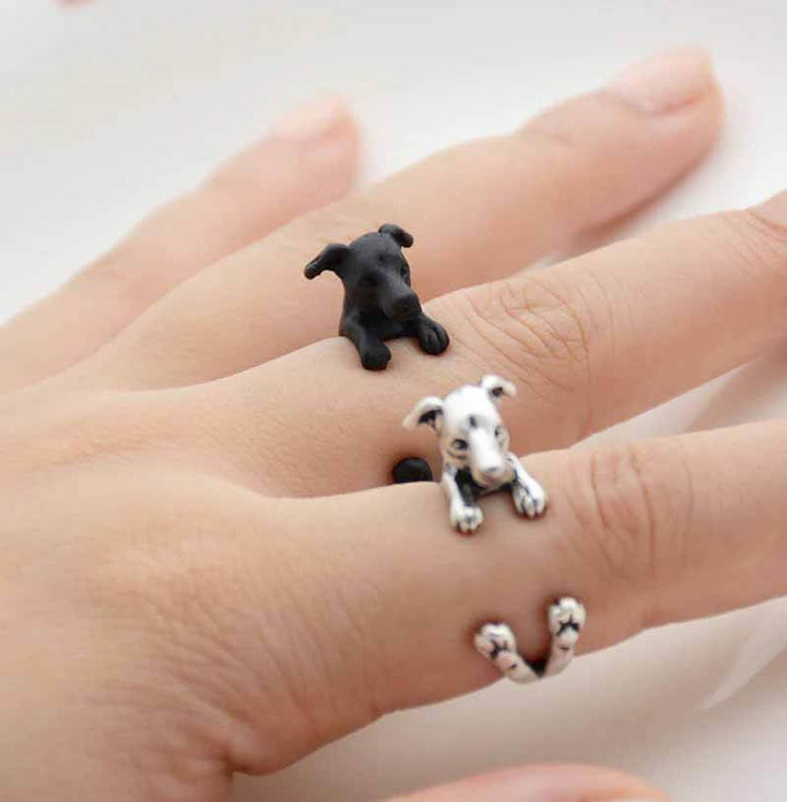 Stylish Greyhound Wrap Ring for Animal Lovers - Wearing Felicity Greyhound-Wrap-Ring-01