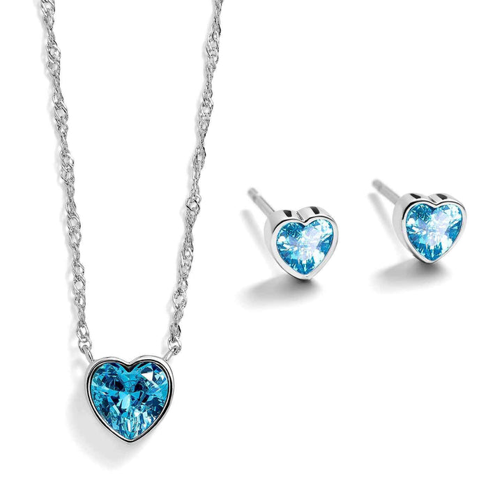 Elegant Heart Birthstone Gift Set for Every Occasion - Wearing Felicity Heart-Birthstone-Pendant-and-Stud-Gift-Set-Aquamarine