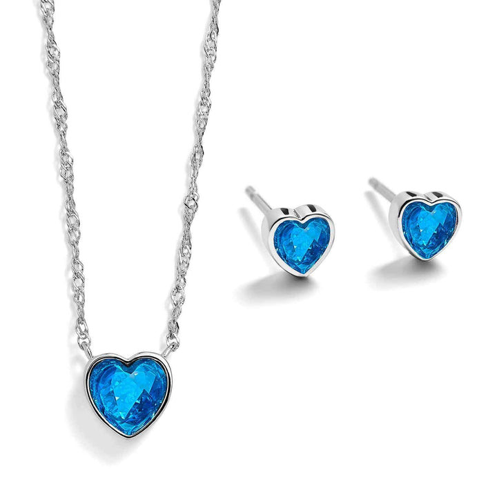 Elegant Heart Birthstone Gift Set for Every Occasion - Wearing Felicity Heart-Birthstone-Pendant-and-Stud-Gift-Set-Blue-Zircon