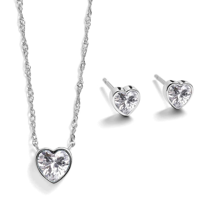 Elegant Heart Birthstone Gift Set for Every Occasion - Wearing Felicity Heart-Birthstone-Pendant-and-Stud-Gift-Set-Diamond