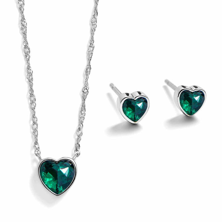 Elegant Heart Birthstone Gift Set for Every Occasion - Wearing Felicity Heart-Birthstone-Pendant-and-Stud-Gift-Set-Emerald