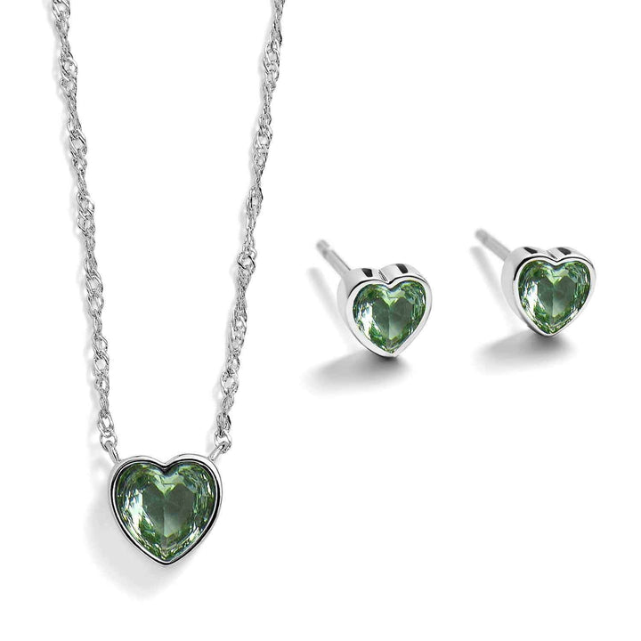 Elegant Heart Birthstone Gift Set for Every Occasion - Wearing Felicity Heart-Birthstone-Pendant-and-Stud-Gift-Set-Peridot