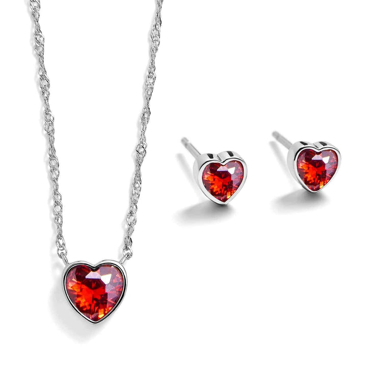 Elegant Heart Birthstone Gift Set for Every Occasion - Wearing Felicity Heart-Birthstone-Pendant-and-Stud-Gift-Set-Ruby