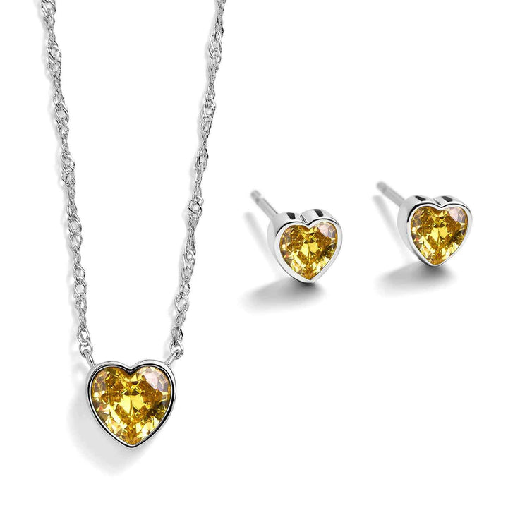 Elegant Heart Birthstone Gift Set for Every Occasion - Wearing Felicity Heart-Birthstone-Pendant-and-Stud-Gift-Set-Yellow-Topaz