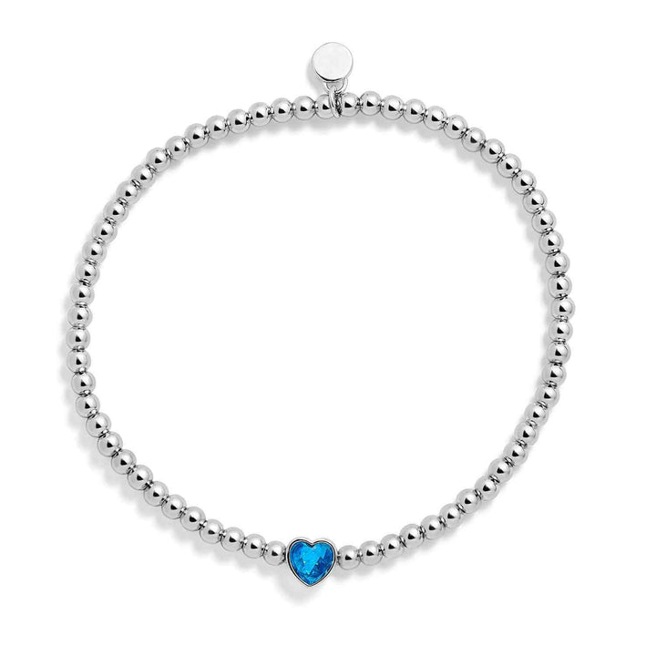 Personalized Heart Birthstone Stretch Bracelet - Wearing Felicity Heart-Birthstone-Stretch-Bracelet-Blue-Zircon