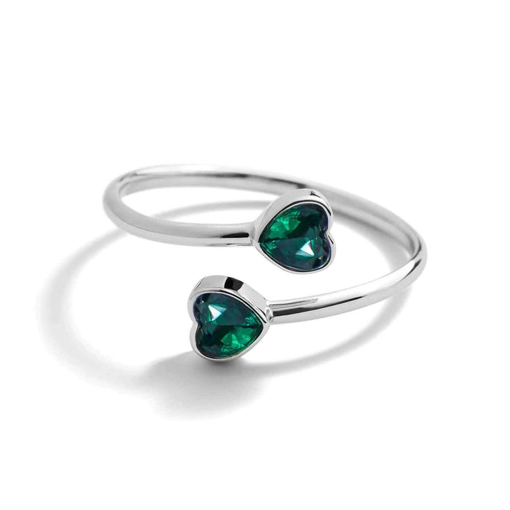 Custom Heart Birthstone Wrap Ring - Wearing Felicity Heart-Birthstone-Wrap-Ring-Blue-Emerald