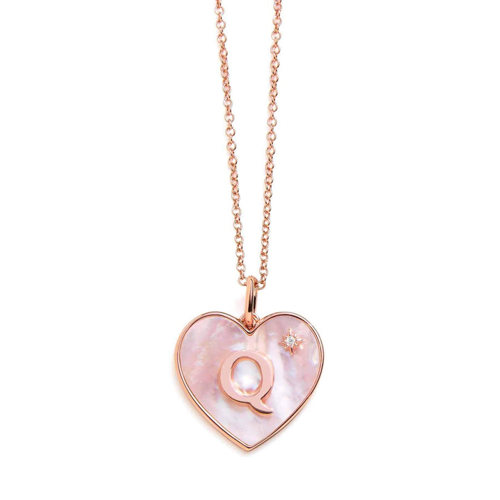 Heart Mother Of Pearl Initial Necklace