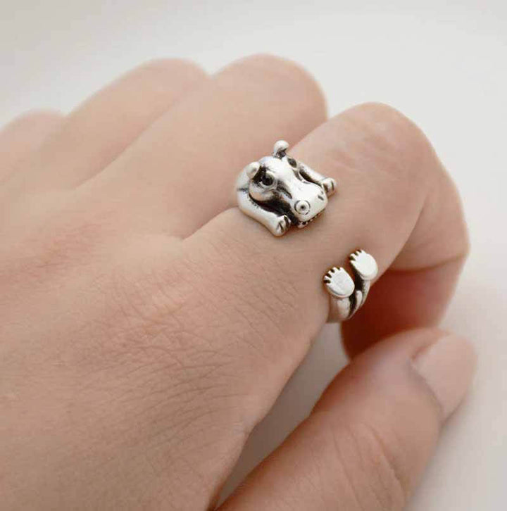 Stylish Hippo Wrap Ring for Animal Lovers - Wearing Felicity Hippo-Wrap-Ring-Silver