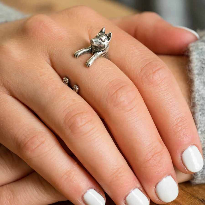 Stylish Husky Wrap Ring - Perfect Gift for Dog Lovers - Wearing Felicity Husky-Wrap-Ring-02