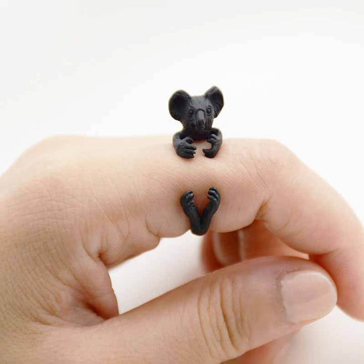 Shop Stylish Koala Wrap Rings - Perfect Gift - Wearing Felicity Koala-Wrap-Ring-Black