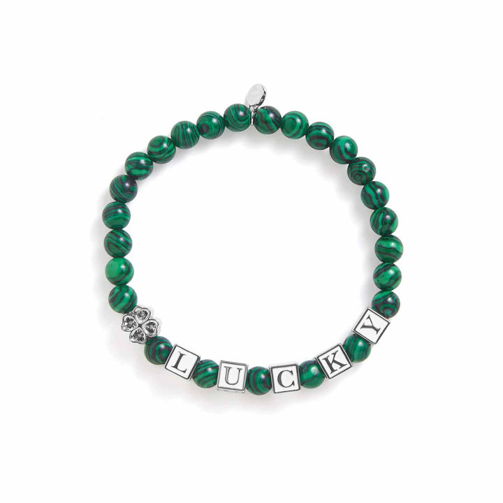 LUCKY Malachite Stretch Bracelet for Positive Energy -  Wearing Felicity LUCKY-Malachite-Stretch-Bracelet-01