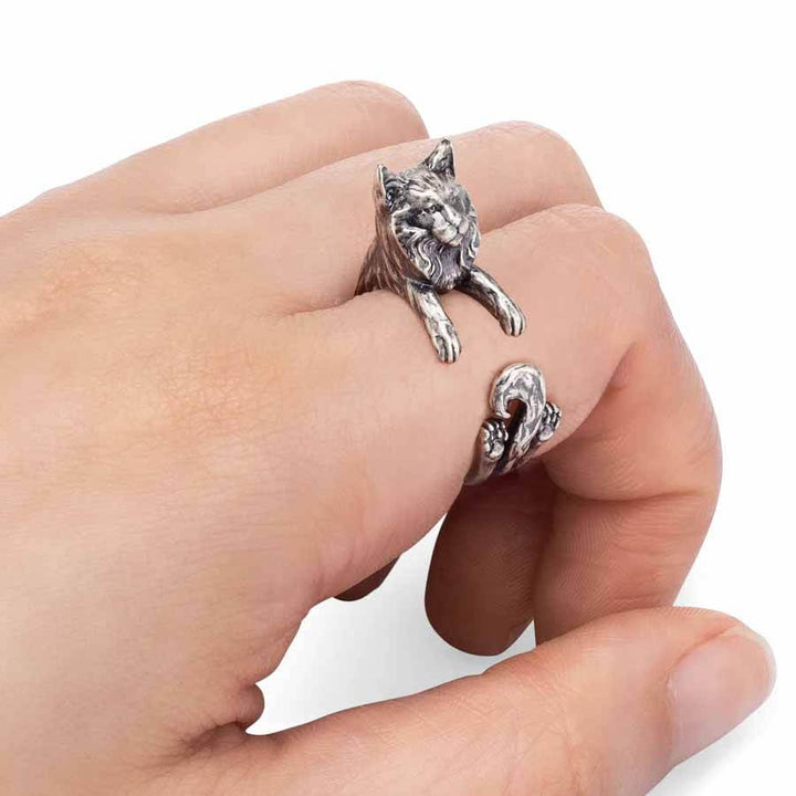 Stylish Maine Coon Cat Wrap Ring for Animal Lovers - Wearing Felicity Maine-Coon-Wrap-Ring-02